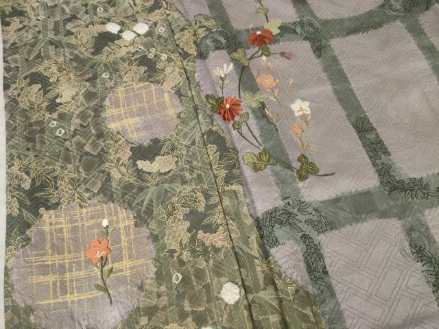 平和屋着物●訪問着　刺繍　花丸文　正絹　逸品　AABL3651ck