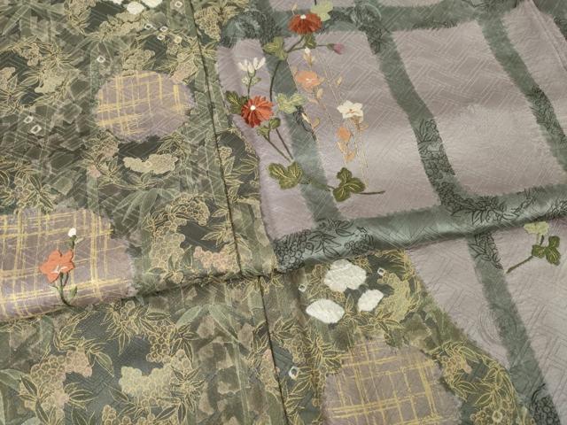 平和屋着物●訪問着　刺繍　花丸文　正絹　逸品　AABL3651ck