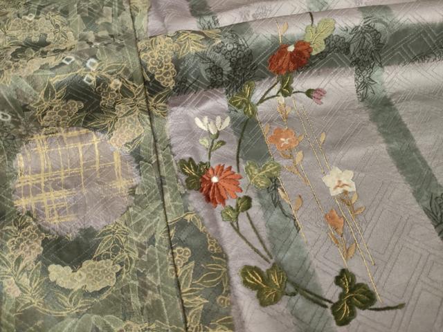 平和屋着物●訪問着　刺繍　花丸文　正絹　逸品　AABL3651ck