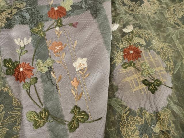 平和屋着物●訪問着　刺繍　花丸文　正絹　逸品　AABL3651ck