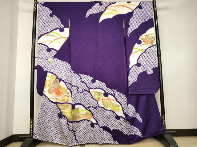 平和屋着物●豪華振袖　絞り　駒刺繍　雪芝舞蝶文　金彩　正絹　逸品　AABL3652ck