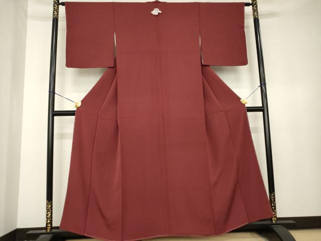 平和屋着物●上質な色無地　よろけ縞地紋　葡萄茶色　正絹　逸品　未使用　AABL3653ck