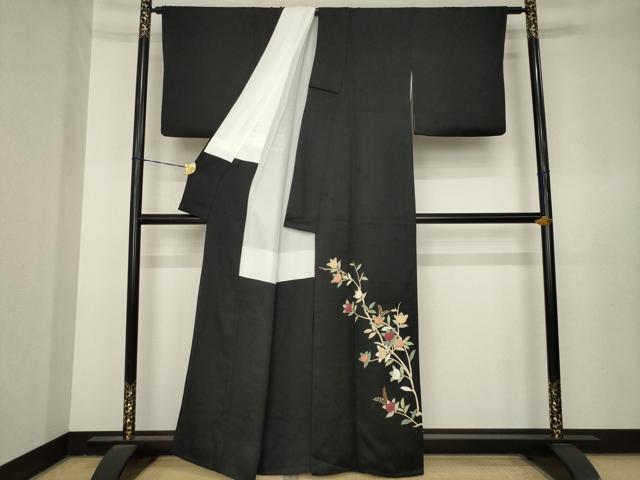 平和屋着物●豪華黒留袖　駒刺繍　橘　金彩　正絹　逸品　AABL3655ck