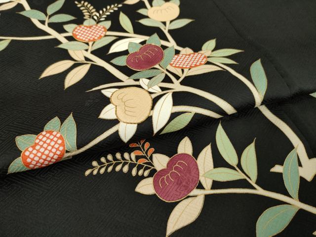 平和屋着物●豪華黒留袖　駒刺繍　橘　金彩　正絹　逸品　AABL3655ck