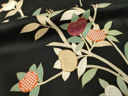 平和屋着物●豪華黒留袖　駒刺繍　橘　金彩　正絹　逸品　AABL3655ck