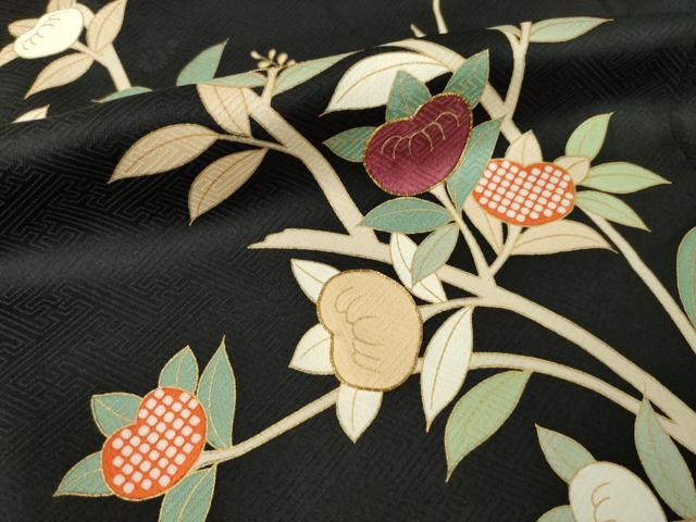 平和屋着物●豪華黒留袖　駒刺繍　橘　金彩　正絹　逸品　AABL3655ck