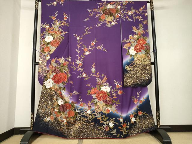 平和屋着物●豪華振袖　花車文　金彩　正絹　逸品　AABL3656ck