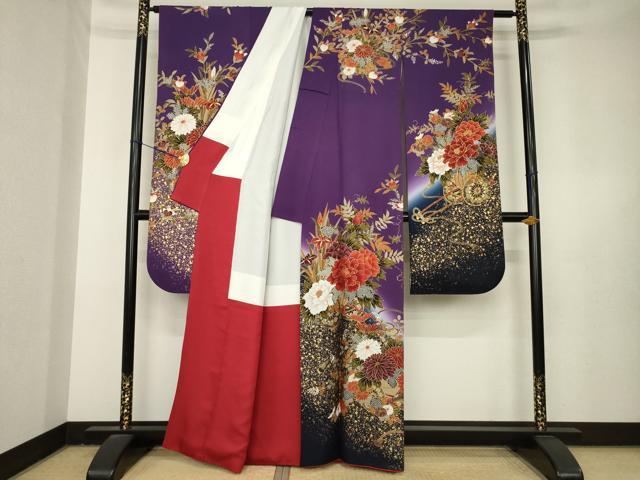 平和屋着物●豪華振袖　花車文　金彩　正絹　逸品　AABL3656ck