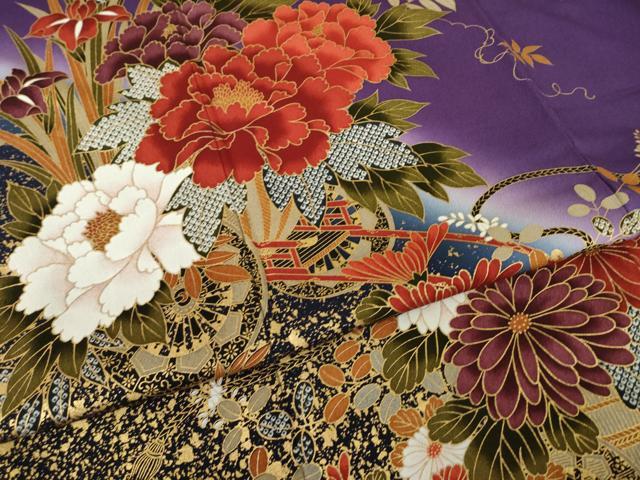 平和屋着物●豪華振袖　花車文　金彩　正絹　逸品　AABL3656ck
