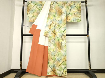 平和屋着物●上質な小紋　手描き　枝花文　正絹　逸品　AABL3657ck