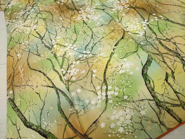平和屋着物●上質な小紋　手描き　枝花文　正絹　逸品　AABL3657ck