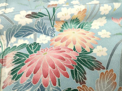 平和屋着物●十日町友禅作家　一梗　訪問着　草花文　ロング丈　正絹　逸品　AABL3658ck