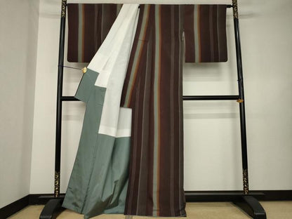 平和屋着物●上質な紬　間道　正絹　逸品　AABL3659ck