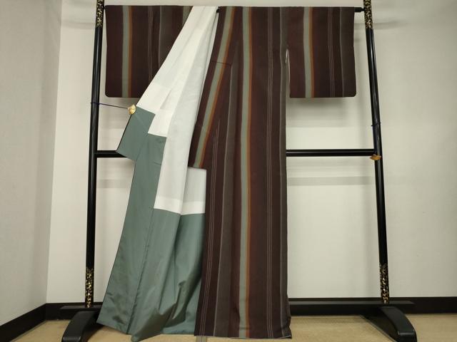 平和屋着物●上質な紬　間道　正絹　逸品　AABL3659ck