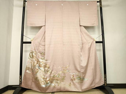 平和屋着物●豪華色留袖　風景花文　金彩　正絹　逸品　AABL3661ck
