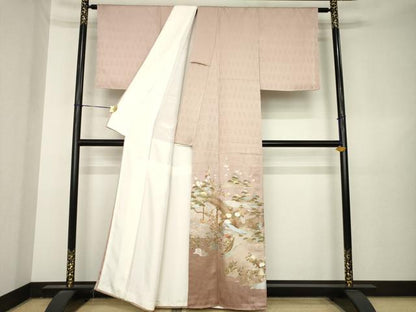 平和屋着物●豪華色留袖　風景花文　金彩　正絹　逸品　AABL3661ck