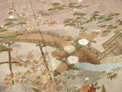 平和屋着物●豪華色留袖　風景花文　金彩　正絹　逸品　AABL3661ck