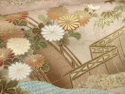 平和屋着物●豪華色留袖　風景花文　金彩　正絹　逸品　AABL3661ck