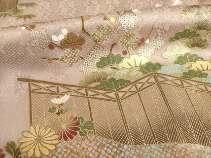 平和屋着物●豪華色留袖　風景花文　金彩　正絹　逸品　AABL3661ck