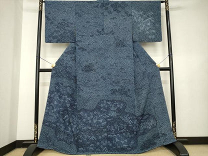 平和屋着物●訪問着　流水風景文　藍　正絹　逸品　未使用　AABL3662ck