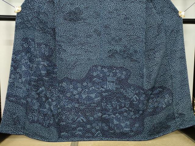 平和屋着物●訪問着　流水風景文　藍　正絹　逸品　未使用　AABL3662ck