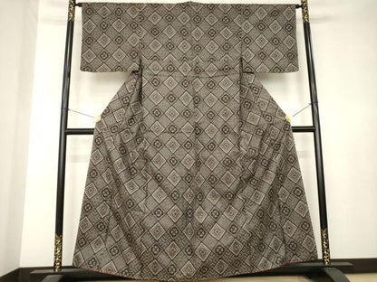 平和屋着物●本場大島紬　龍郷絣　花菱文　正絹　逸品　AABL3663ck