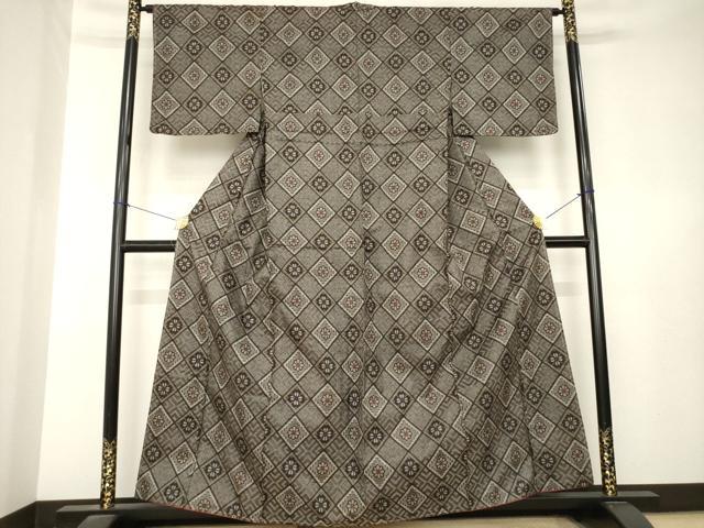 平和屋着物●本場大島紬　龍郷絣　花菱文　正絹　逸品　AABL3663ck