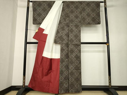 平和屋着物●本場大島紬　龍郷絣　花菱文　正絹　逸品　AABL3663ck