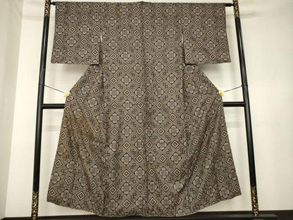 平和屋着物●本場大島紬　龍郷絣　花菱文　正絹　逸品　AABL3667ck