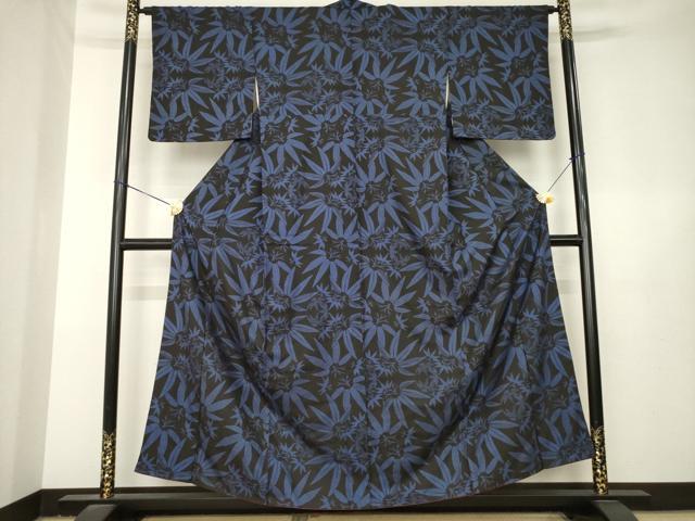 平和屋着物●本場大島紬　割込み絣　笹竹文　黒地　正絹　逸品　AABL3669ck