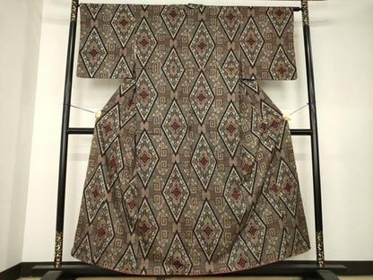 平和屋着物●本場大島紬　割込み絣　花菱文　正絹　逸品　AABL3670ck