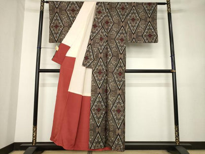 平和屋着物●本場大島紬　割込み絣　花菱文　正絹　逸品　AABL3670ck
