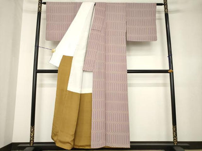 平和屋着物●世界的人形師　辻村寿三郎　ジュサブロー　小紋　格子　伊と幸　反端付き　正絹　逸品　AABL3671ck