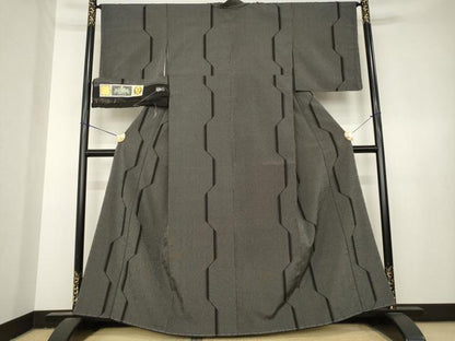 平和屋着物●お召　塩沢絣　変わり縞　黒地　正絹　逸品　AABL3672ck