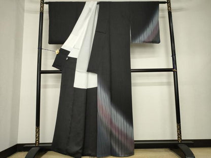 平和屋着物●絞り染色作家　藤井浩　訪問着　竜巻絞り　黒地　まるやま扱い　正絹　逸品　AABL3674ck