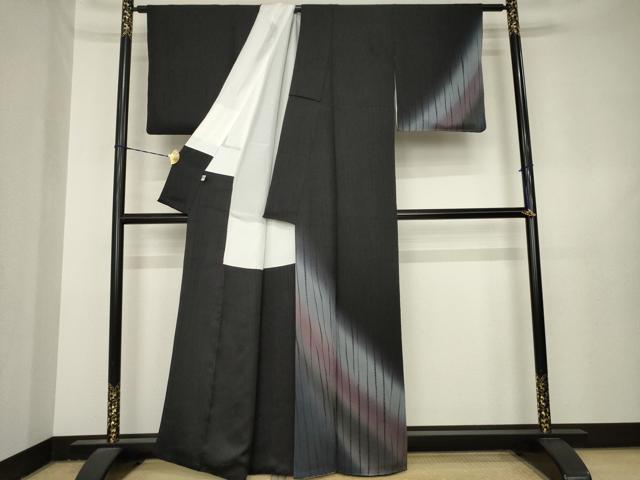平和屋着物●絞り染色作家　藤井浩　訪問着　竜巻絞り　黒地　まるやま扱い　正絹　逸品　AABL3674ck