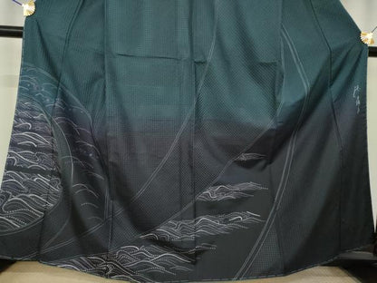 平和屋着物●本場縞大島紬　訪問着　作家物　蘇州刺繍　総刺繍　立波文　夢織工房　まるやま扱い　正絹　逸品　AABL3675ck