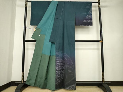 平和屋着物●本場縞大島紬　訪問着　作家物　蘇州刺繍　総刺繍　立波文　夢織工房　まるやま扱い　正絹　逸品　AABL3675ck
