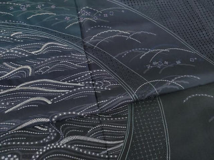 平和屋着物●本場縞大島紬　訪問着　作家物　蘇州刺繍　総刺繍　立波文　夢織工房　まるやま扱い　正絹　逸品　AABL3675ck