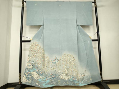 平和屋着物●東京友禅　熊谷好博子　色留袖　刺繍　風景枝垂れ花文　正絹　逸品　AABL3678ck