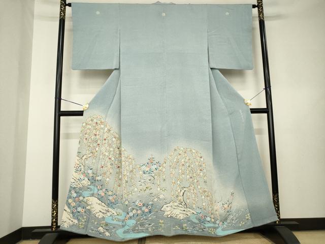 平和屋着物●東京友禅　熊谷好博子　色留袖　刺繍　風景枝垂れ花文　正絹　逸品　AABL3678ck