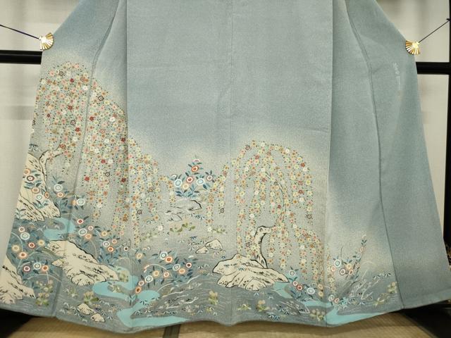 平和屋着物●東京友禅　熊谷好博子　色留袖　刺繍　風景枝垂れ花文　正絹　逸品　AABL3678ck