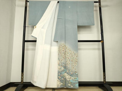 平和屋着物●東京友禅　熊谷好博子　色留袖　刺繍　風景枝垂れ花文　正絹　逸品　AABL3678ck