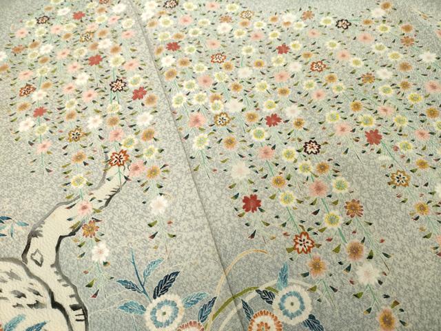 平和屋着物●東京友禅　熊谷好博子　色留袖　刺繍　風景枝垂れ花文　正絹　逸品　AABL3678ck