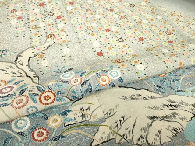 平和屋着物●東京友禅　熊谷好博子　色留袖　刺繍　風景枝垂れ花文　正絹　逸品　AABL3678ck