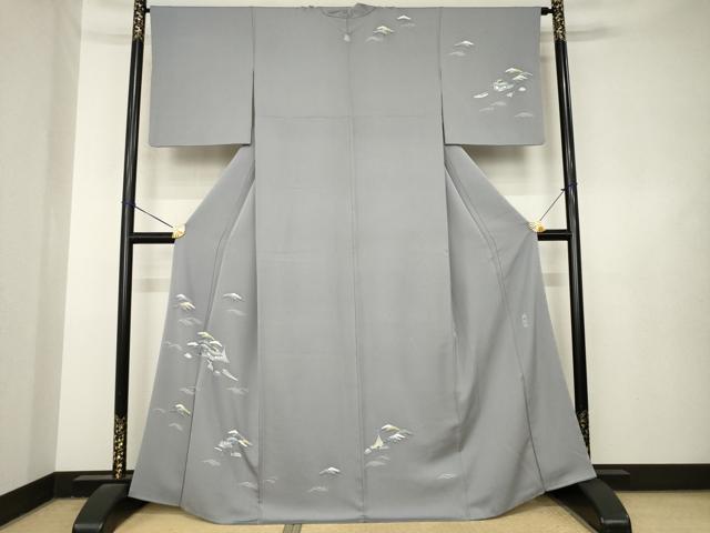 平和屋着物●名門・上野家　上野街子　清染居　訪問着　風景松文　正絹　逸品　AABL3681ck