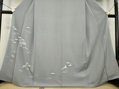 平和屋着物●名門・上野家　上野街子　清染居　訪問着　風景松文　正絹　逸品　AABL3681ck