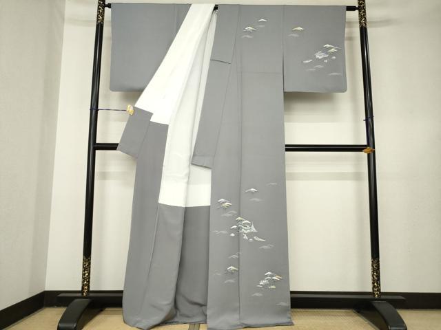 平和屋着物●名門・上野家　上野街子　清染居　訪問着　風景松文　正絹　逸品　AABL3681ck
