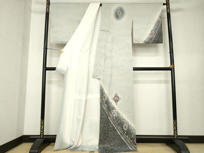 平和屋着物●染織作家　染織デザイナー　大島明　訪問着　飾花文　暈し染め　金銀彩　正絹　逸品　未使用　AABL3684ck