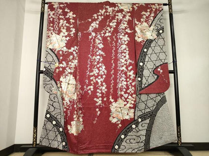 平和屋着物●豪華振袖　絞り　山車花文　金銀彩　正絹　逸品　AABL3689ck
